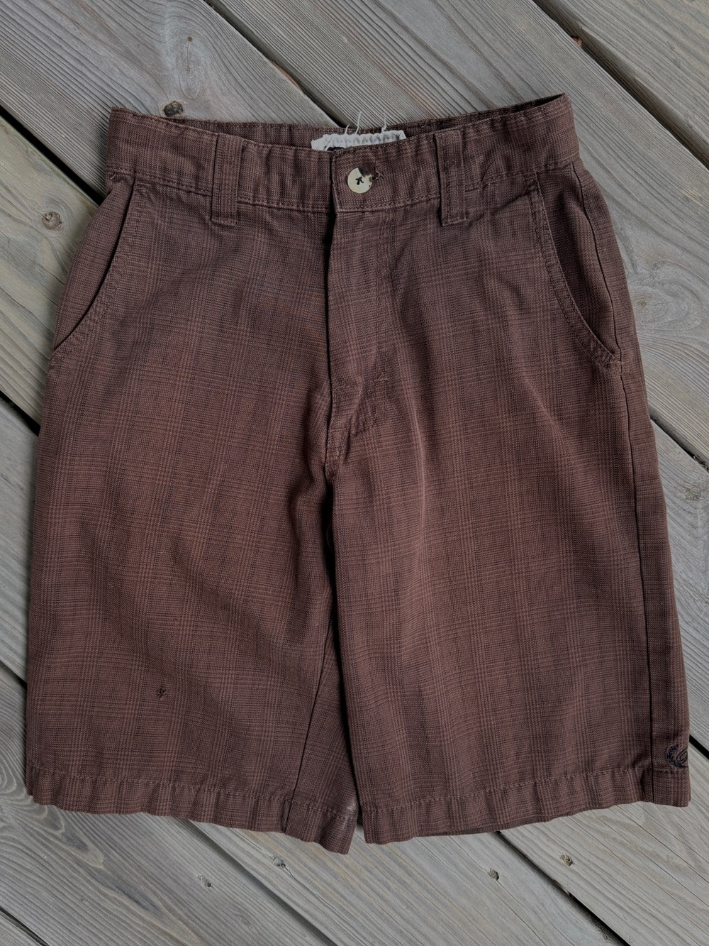 VTG Billabong Youth Boys Walk Shorts 23 Dark Brown Micro Plaid Skater Size 10